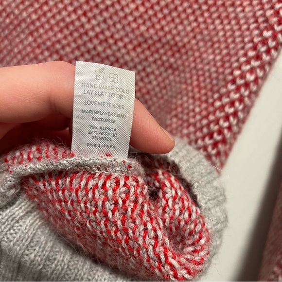 Marine Layer Red Grey Gray Alpaca Wool Blend Birdseye Knit Sweater M - Picture 8 of 14
